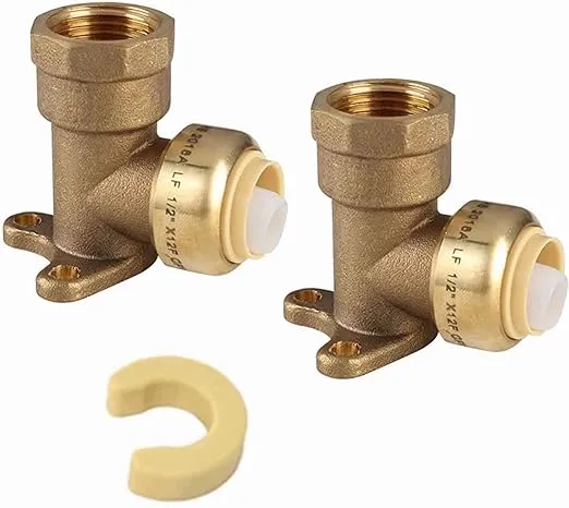 (Pack of 2) EFIELD 1/2" Push Fit x 1/2" Female NPT Drop-ear Elbows Brass Fitting