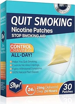 Fekux Quit Smoking Nicotine Patches Step 1, 21 mg Patches Delivered Over 24 Hours Nicotine Transdermal Patch 30 Count Easy and Effective Help to Quit That Work