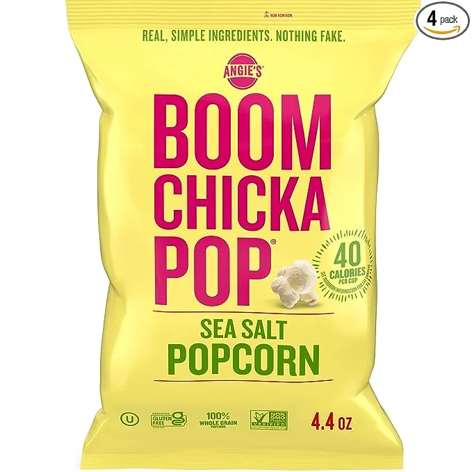 Angie's BOOMCHICKAPOP Sea Salt Popcorn, 4.4 oz. (Pack of 4)