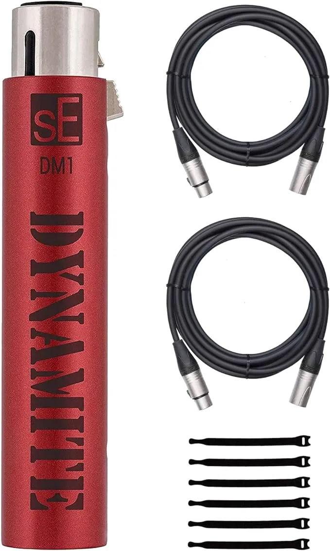 sE Electronics DM1 Dynamite Active In-line Microphone Preamp with 28dB Gain Bundle with 2 20-FT XLR Microphone Cables and 7-Pack Cable Ties