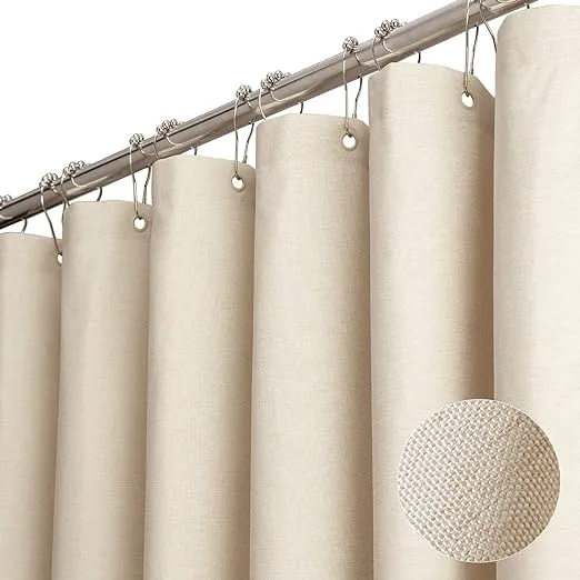 BTTN Stall Fabric Shower Curtain, 36 Inch Linen Textured Heavy Duty Small Cloth Shower Curtain Set with 6 Plastic Hooks, Narrow Hotel Luxury Weighted Shower Curtains for Bathroom(36"x72", Beige/Cream)