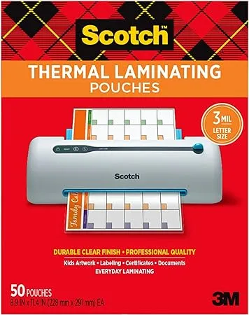 Scotch Thermal Laminating Pouches, 50 Count, 8.5in x 11in, 3 mil Thick