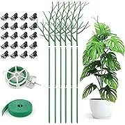 6 Pack Plant Support Stakes for Indoor Plants, 39.37 Inch Twig Plant Sticks with Orchid Clips Twist Ties and Plant Ties for House Potted Plants and Flower, Plastic Branches Support Structures, Green