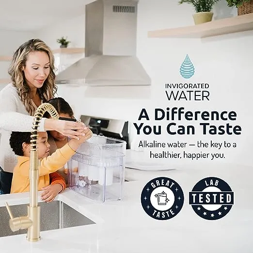 Invigorated Alkaline Water Machine - Countertop Filter Dispenser for Home/Office - 300 Gallon Capacity - 3 pH001 Filters - 3.3 gal