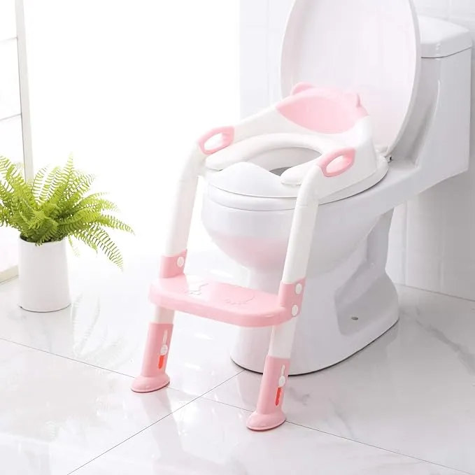 SKYROKU Potty Training Seat with Step Stool Ladder, Toddler Potty Seat for Kids and Toddler Boys Girls, Splash Guard and Safety Handles (Grey) Gray