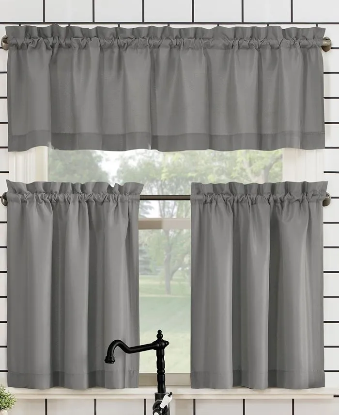 Martine Microfiber Semi-Sheer Rod Pocket Kitchen Curtain Valance and Tiers Set