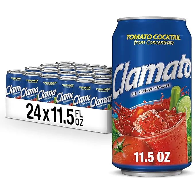 Clamato Original Tomato Cocktail, 11.5 fl oz can (Pack of 24), Flavored With Tomato Juice & Spices, Perfect Mixer for the Authentic Michelada, Bloody Mary Drinks, and Seafood Cocktail