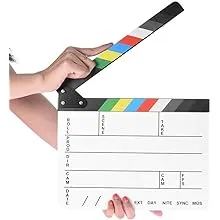 Professional Movie Directors Clapboard, Photography Studio Video TV Acrylic Clapper Board Dry Erase Film Slate Cut Action Scene Clapper with Color Sticks 9.6x11.7 inch/25x30cm, White