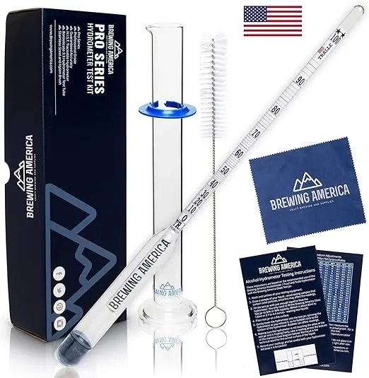 Hydrometer Alcohol Meter Test Kit: Distilled Alcohol American-Made 0-200 Proof Pro Series Traceable Alcoholmeter Tester Set with Glass Jar for Proofing Distilled Spirits - Made in America