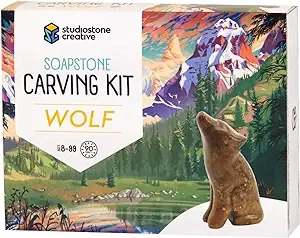 STUDIOSTONE CREATIVE DIY Arts & Crafts Carving Kit Kids Adults Wolf Sculpture Soapstone