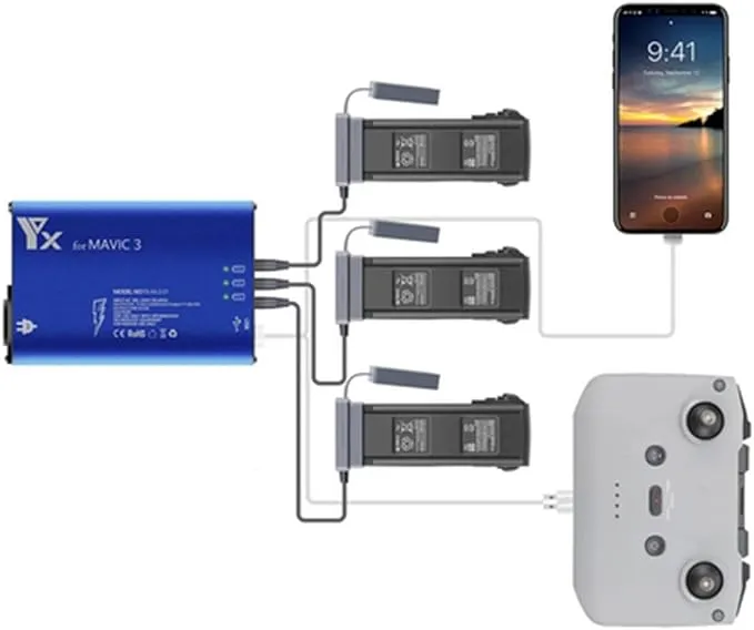 Mavic 3 5-in-1 Battery Charger for DJI Mavic 3 Pro/Mavic 3 Classic/Mavic 3 Drone Battery,Rapid Multi Parallel Fast Charging Hub Accessories