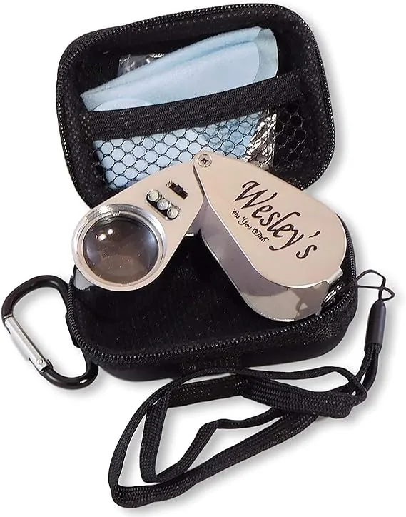 Wesley's Jewelers Loupe Magnifier Hand Lens LED/UV Illuminated Jewelry Magnifying Glass with Travel Case for Gardening, Kids, Coin, Stamp and Rock Collecting