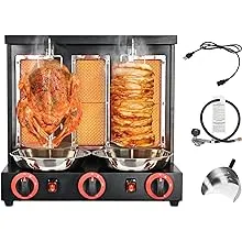 Shawarma Machine Commercial, Automatic Shawarma Machine Propane Vertical Broiler with 3 Burners,Free Meat Catch Pan, Adjustable Temperature(220°F-572°F), 360° Rotating,110V