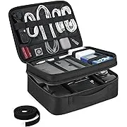 BAGSMART Cable Organizer Bag, Travel Electronics Organizer with Adjustable Divider, Tech Bag Carrying Case, Storage Bag Sturdy Tool Case with Handle for Cellphone Cord Electronics Accessories, Black