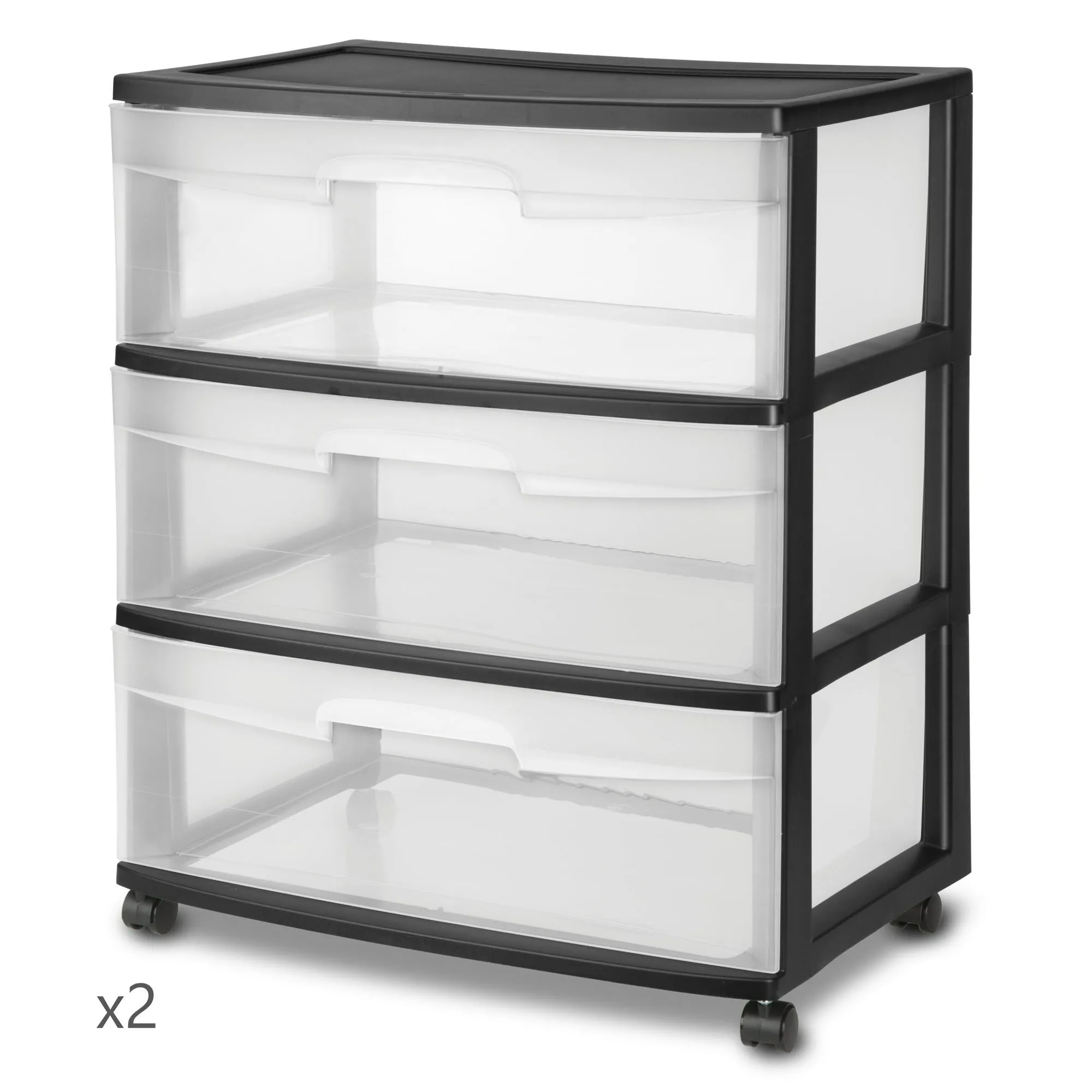 Sterilite Wide 3 Drawer Cart Black, Set of 2