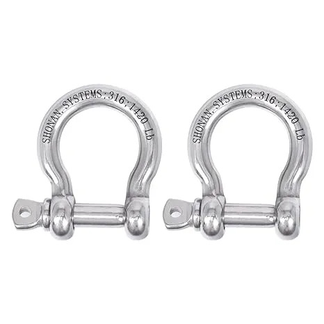 SHONAN 3/8" Bow Shackles, Heavy Duty D Ring Shackle Marine Grade, 2 Pcs Stainless Steel Boat Anchor Kit Large Screw Shackles for Chain or Strap, 1420 Lbs Capacity