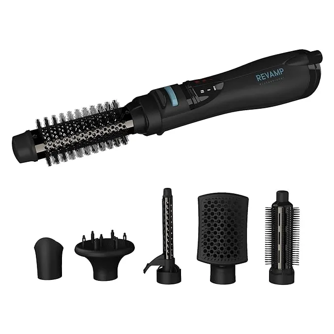 Revamp Progloss Airstyle 6-in-1 Hot Air Multi Styler - Hair Dryer Brush for Wet or Dry Hair Styling - Ceramic Barrel Infused with Progloss Oils for