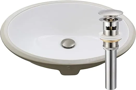 Novatto (NOVB0) Oval Undermount White Porcelain Sink with Brushed Nickel Drain Set (NP-U191307BN)