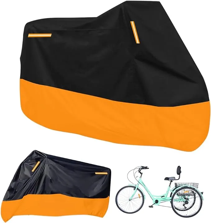 Premium Adult Tricycle Cover, Fit All 3-Wheel Bike or Motorcycles Outdoor and Indoor Storage, 104" L x 43.3" W x 49" H (Black & Orange)