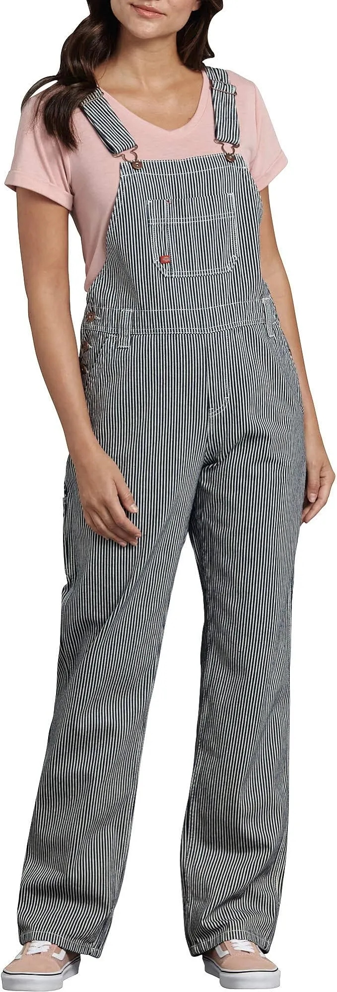 Dickies Women's Relaxed Fit Bib Overall Rinsed Hickory Stripe XS