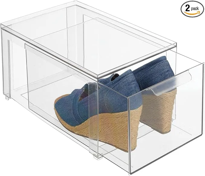 mDesign Plastic Stacking Closet Storage Organizer Bin with Drawer