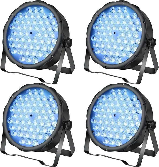 BETOPPER RGB Stage Lights 54 x 1.5W LED Par Lights, DMX DJ Lights Sound Activated, Mini Par Light & Wash Lights, Professional Stage Lights DMX for Church, Parties, Club, Bars, Band, Show - 4 Pack