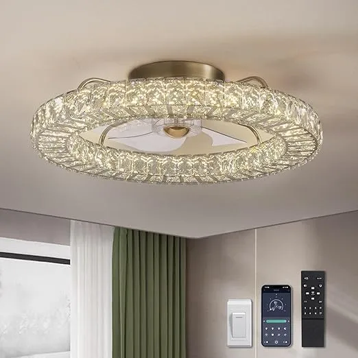 22" Modern Crystal Chandelier Ceiling Fan with Smart Color Change