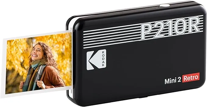 KODAK Mini 2 Retro 4PASS tragbarer Fotodrucker (5,3 x 8,6 cm) + 8 Blatt, Schwarz