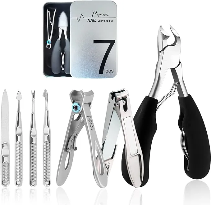 Thick Nail Clippers, Toe Nail Clippers for Thick Nail Toenail Ingrown Podiatrist for Men Adult Seniors, Rubber, Black