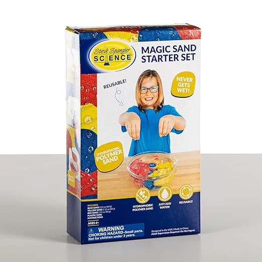 Steve Spangler Science Magic Sand Starter Kit – Includes Blue, Red & Yellow Play Sand (2.12 oz. Each) and Plastic Tank – Colored Play Sand That Never Gets Wet, Exciting STEM ActivitySteve Spangler Science Magic Sand Starter Kit – Includes B…