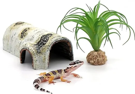 BNOSDM 13.78’’ x 20’’ Reptile Hideout Wooden Bridge Lizard Hide Caves Bearded Dragon Habitat Accessories for Gecko Snake Frog Chameleon Iguana Tortoise 2PCS