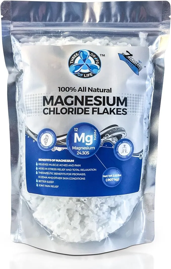 All Natural Magnesium Chloride Flakes, High Potency Absorption, Chloride Wins Over Epsom, Magnesium Directly from The Source, Numerous Health Benefits - 2lb Bulk Bag (1 Pack)