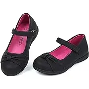 HOMEHOT Girls Mary Jane Dress Shoes Ballerina Flats for Princess Uniform Shoes for Little/Big Kids with Ankle Strap Bowknot Shoes Black Size 3