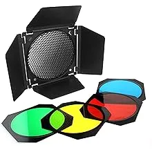 Godox BD-04 Barn Door Solidly Barndoor Kit for 7” Standard Reflector with Honeycomb Grid and 4 Color Gel Filters (SUBD04)