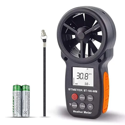 BTMETER Digital Anemometer Barometer Handheld, for Wind Speed Temperature Wind Chill Tester w/Humidity, Altitude, Barometric Pressure Meter for Climbing Drone HVAC CFM BT-100WM