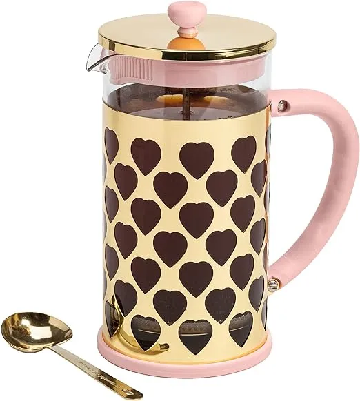 Paris Hilton French Press Coffee Maker With Heart Shaped Measuring Scoop, 2-Piece Set, 8-Cup or 34-Ounce, Pink