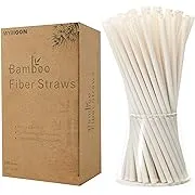 Biodegradable Bamboo Fiber Straws | 200 PCS 7.8'' Compostable Eco-Friendly Drinking Straws Disposable | Durable for Hot & Cold Drinks