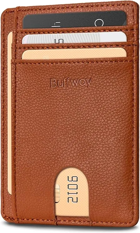 Buffway Slim Minimalist Front Pocket RFID Blocking Leather Wallets for Men and Women