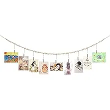 2PCS Wall Hanging Photo Display with Wooden Beads Garland, Collage Picture Frame for Boho Wall Decoration, Photo Holders with 9 Wood Clips, for Rustic Country Decor, Home Nursery Room Dorm Decor