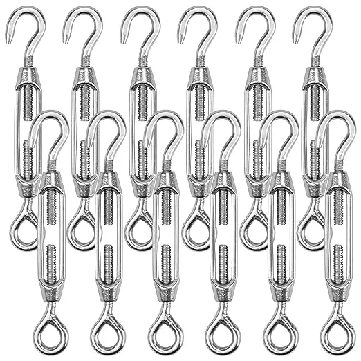 Hedume 12 Pack M4 Hook & Eye Turnbuckle for Cable Wire Rope Tension, 304 Stainless Steel Heavy Duty Wire Rope Tension for DIY String Light Picture Hanging, Garden Wire, Fence Gate Wire, Tent Rope