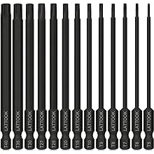 Torx Bit Set, LATTOOK 13-Piece Security Tamper Proof Torx Star Bits Set, Magnetic S2 Steel, 4'' Long, T5, T6, T7, T8, T9, T10, T15, T20, T25, T27, T30, T35, T40