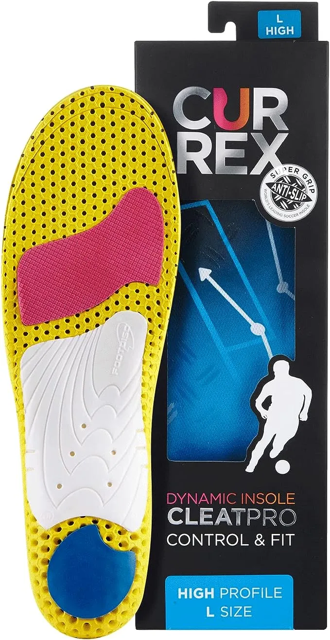 CURREX CLEATPRO - Thin, Arch Support Insoles, Comfort, Cushion and Stability in Cleats, Soccer, Football, Baseball, Softball, Super Grip for Control, Shock Absorbing Inserts, Men and WomenCURREX CLEATPRO - Thin, Arch Support Insoles, Comfort, Cushion and