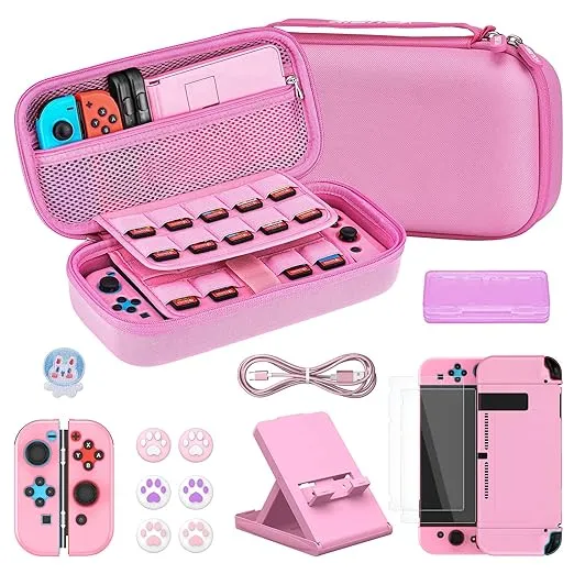 Younik Switch Accessories Bundle, 16 in 1 Accessories Kit Includes Switch Carrying Case, Protective Case Cover for Console J-co