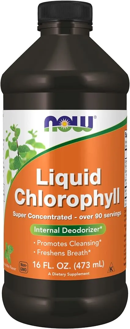 NOW Supplements, Liquid Chlorophyll, Super Concentrated, Internal Deodorizer*,Boost Energy, Mint Flavor, 16-Ounce