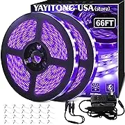 YAYIT 66FT/20M LED Black Light Strip Kit, 1200 LEDs, 12V Flexible Blacklights Fixtures for Glow Party, Bedroom, Halloween, Body Paint, Birthday, Non-Waterproof