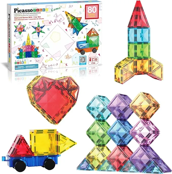 PicassoTiles 80 Piece Magnetic Building Block Set with Car