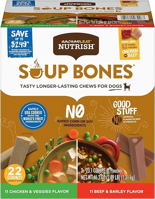 Rachael Ray Nutrish Soup Bones Long Lasting Dog Chews Variety Pack, 22 Count (Pack of 1)
