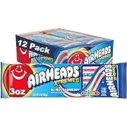 Airheads Candy, Xtremes Belts, Bluest Raspberry Flavor, Sweetly Sour, Non Melting, Movie Theater, 3oz Packs, Box of 12 Packs