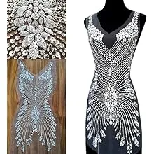 Succi Shan Hand Beaded Embroidered Long Large Heavy Crystal Sequin Rhinestone Applique Trim Neckline Dress