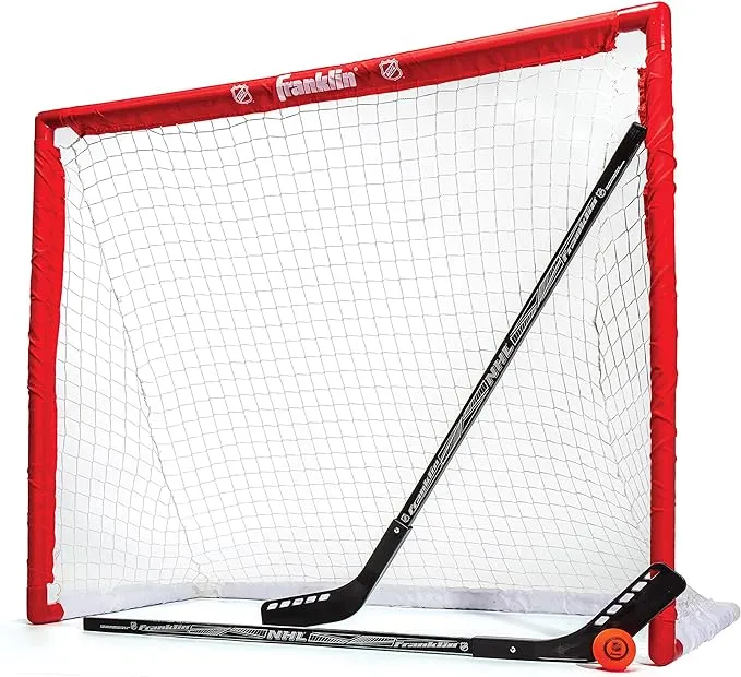 Franklin Sports NHL Youth Street Hockey Set - (2) Kids Junior Hockey Sticks, PVC Goal + Roller Hockey Ball Included - Indoor + Outdoor Net - 46", Red